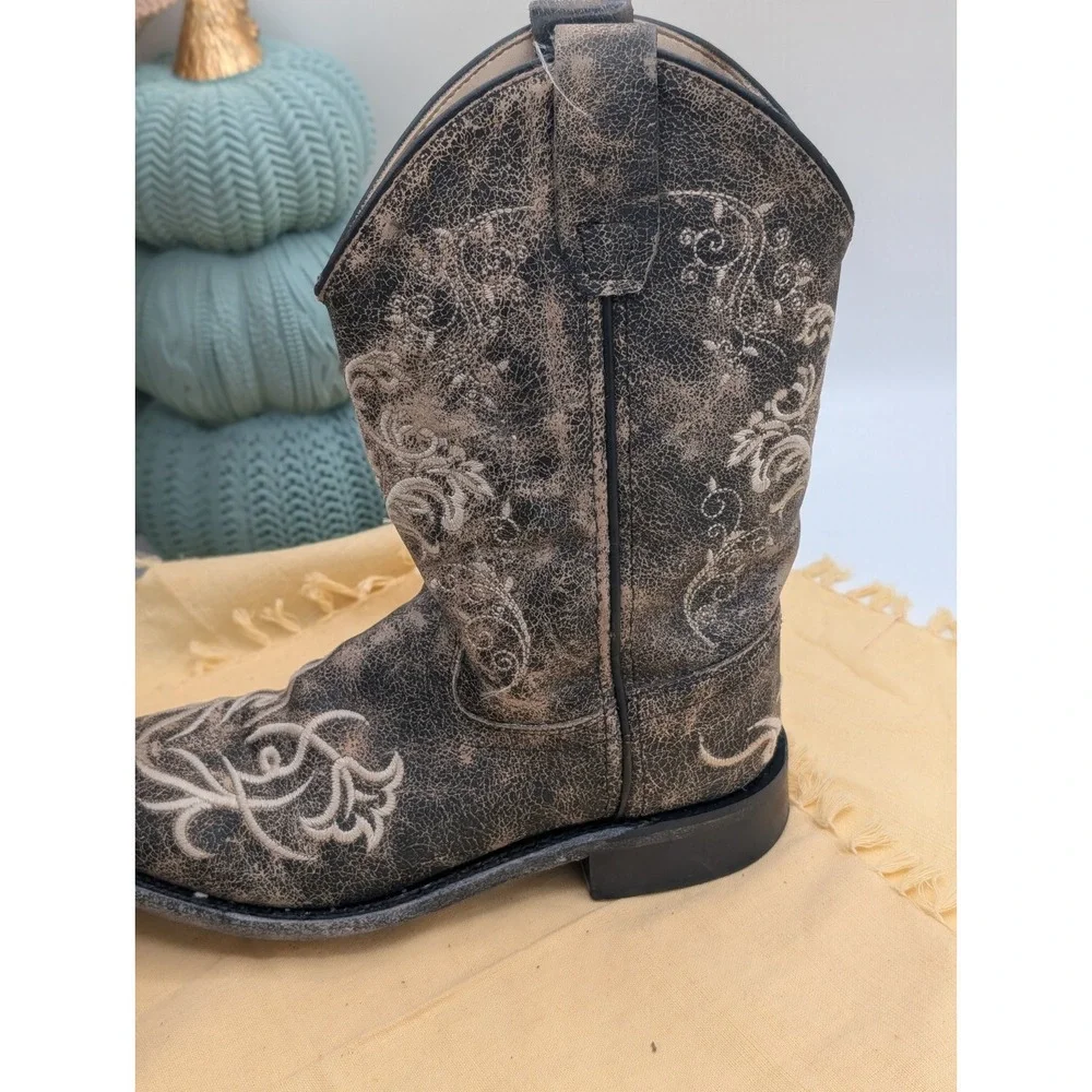 Old West Distressed Charcoal Embroidered Cowboy Boots BSC1825 Coquette Size 2